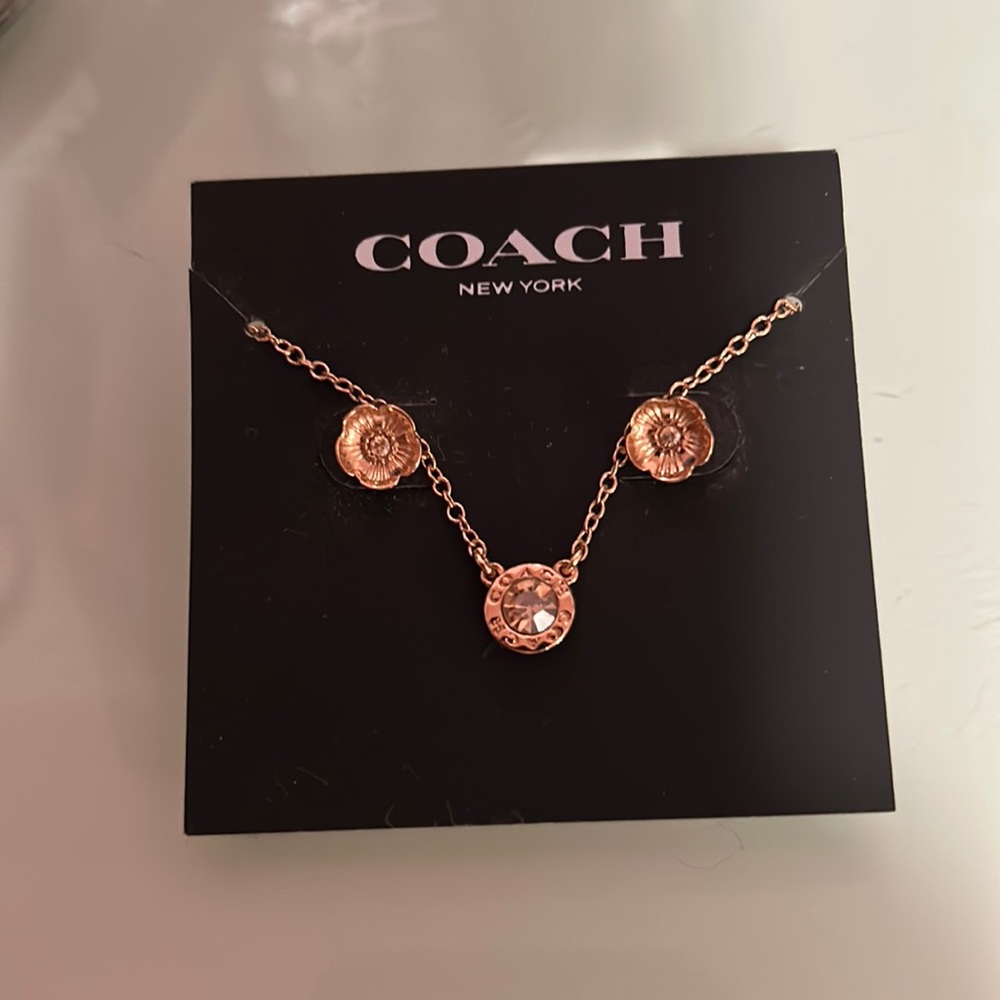 Coach earrings and necklace rose gold